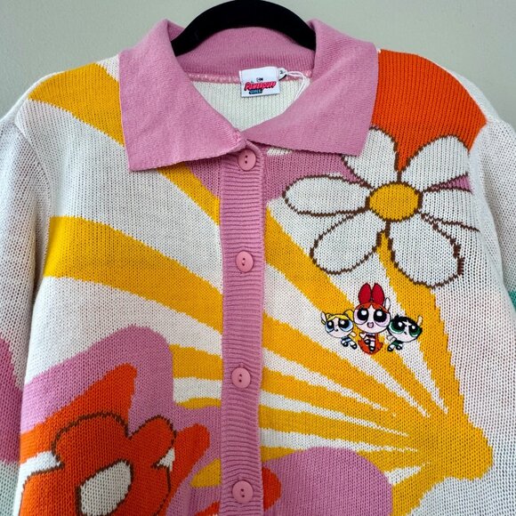 POWERPUFF GIRLS x SKINNYDIP Cropped Cardigan Womens M Medium Retro Sweater HTF - Picture 3 of 7